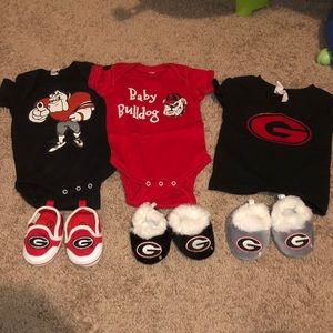 UGA Baby onesies, shirt and shoes lot